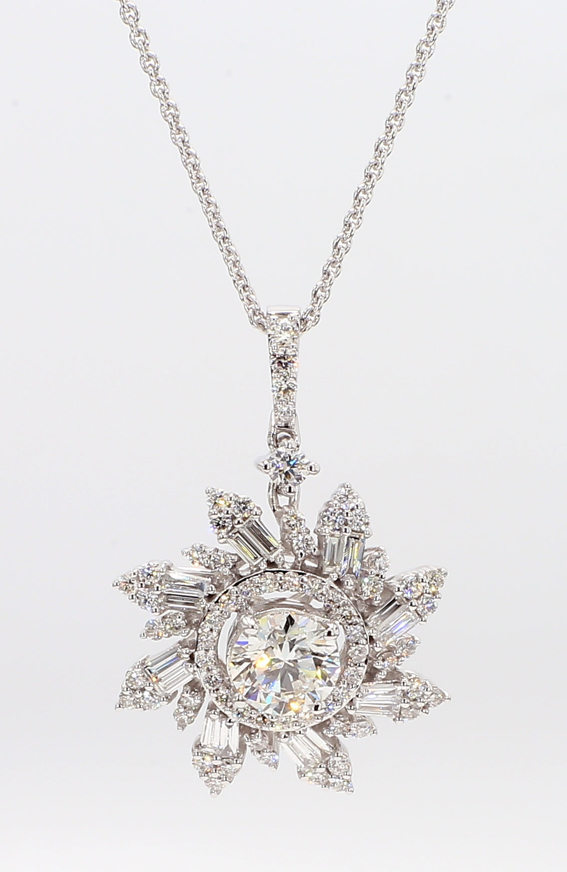 white diamond baguette & round  snowflake pendant 1.38 carat