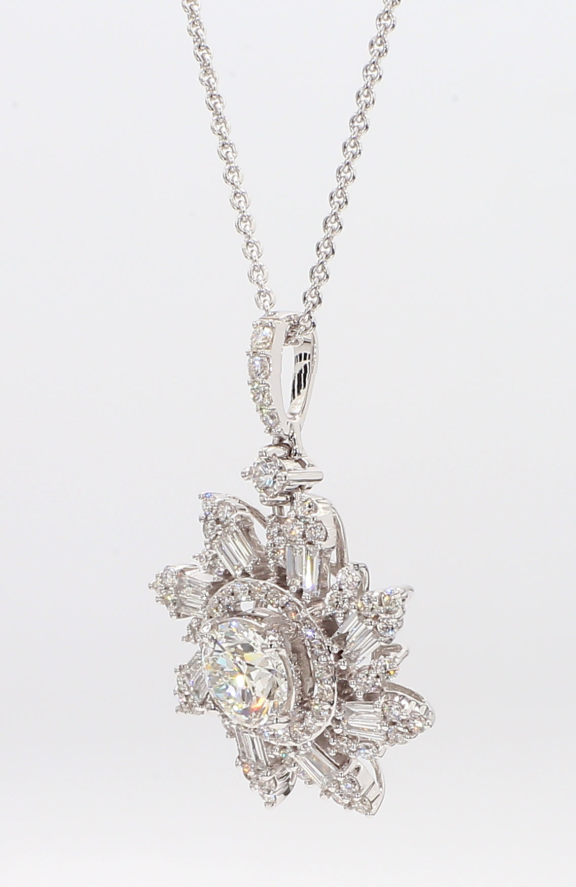 white diamond baguette & round  snowflake pendant 1.38 carat