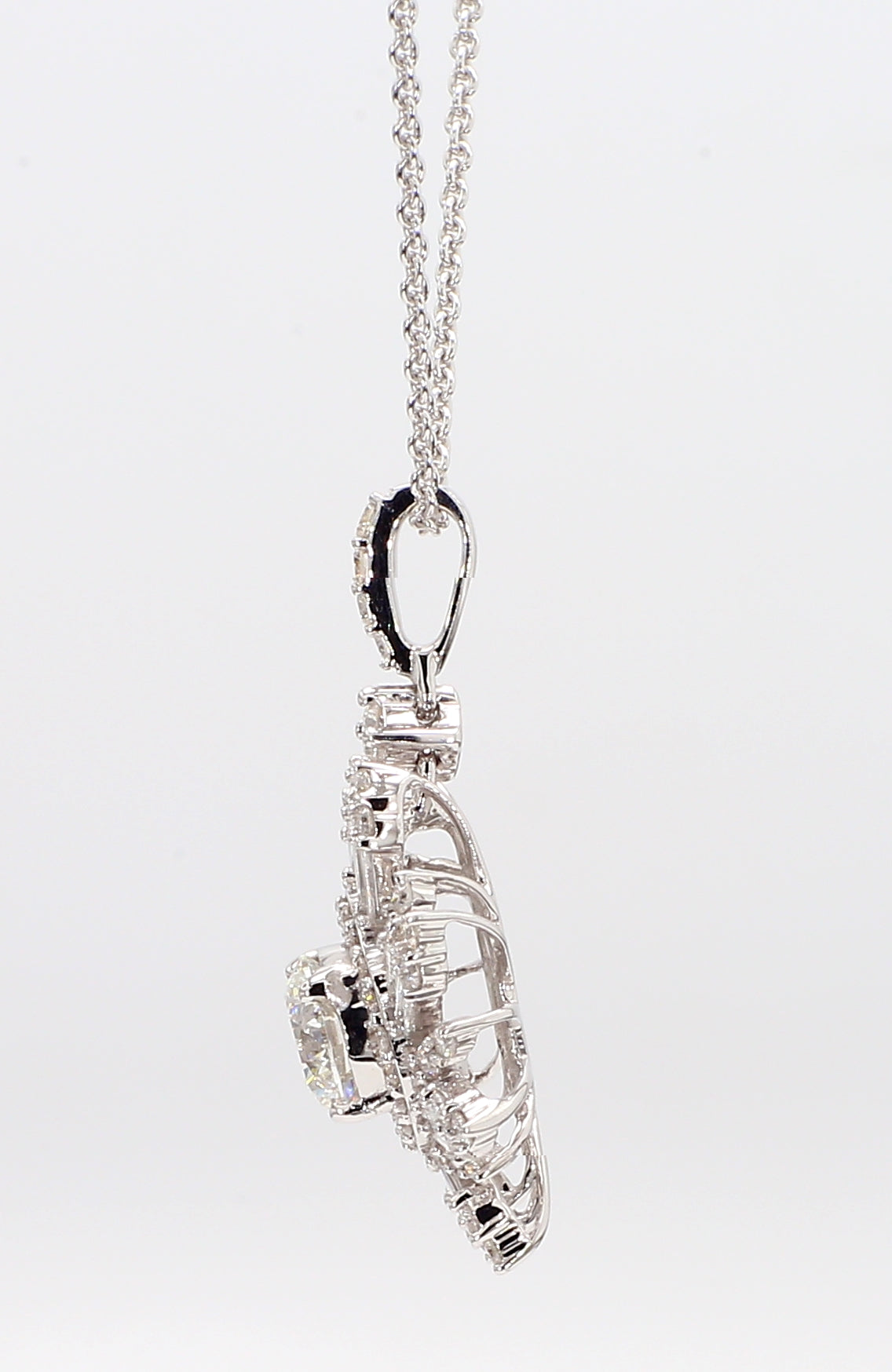 white diamond baguette & round  snowflake pendant 1.38 carat