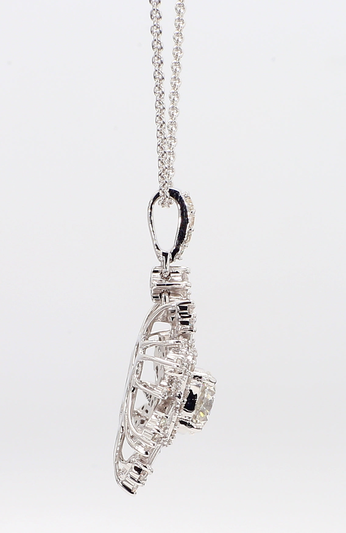 white diamond baguette & round  snowflake pendant 1.38 carat