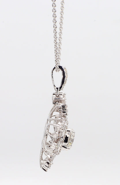 White Diamond Baguette & Round  Snowflake Pendant 1.38 Carat