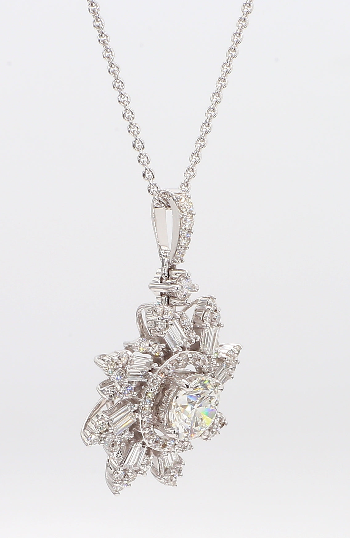 white diamond baguette & round  snowflake pendant 1.38 carat