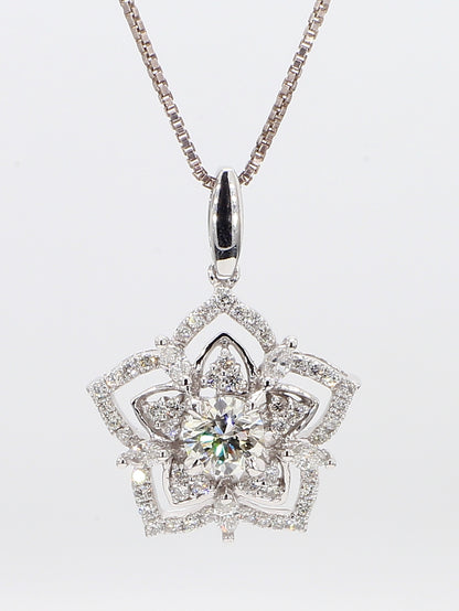 White Diamond Pendant flower Necklace 1.09 Carat