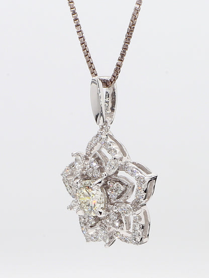 White Diamond Pendant flower Necklace 1.09 Carat