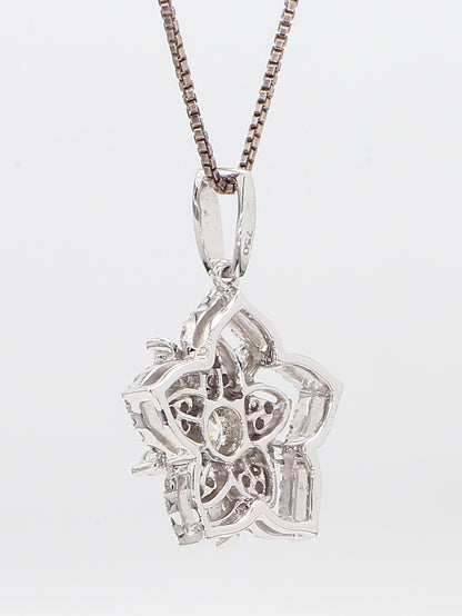 White Diamond Pendant flower Necklace 1.09 Carat