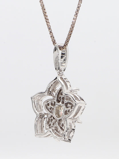 White Diamond Pendant flower Necklace 1.09 Carat