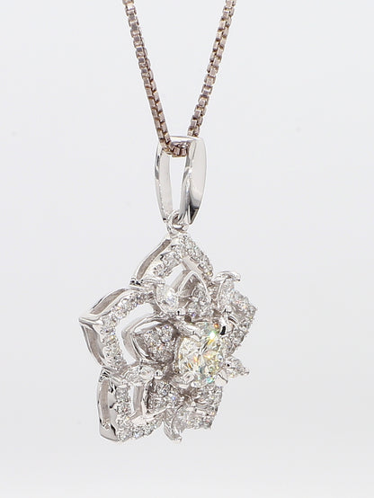 White Diamond Pendant flower Necklace 1.09 Carat