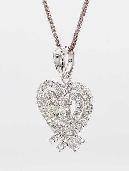 Heart White Diamond Pendant Necklace 1.03 Carat