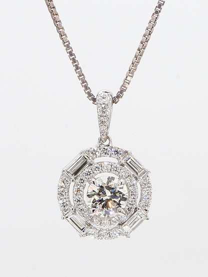 White Diamond Baguettes & Round  Pendant Necklace 0.93 Carat