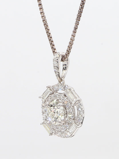 White Diamond Baguettes & Round  Pendant Necklace 0.93 Carat