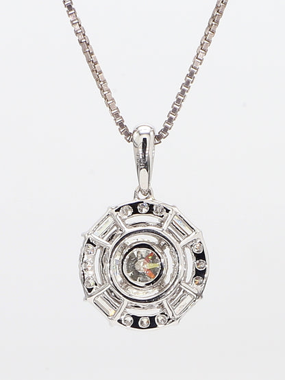 White Diamond Baguettes & Round  Pendant Necklace 0.93 Carat