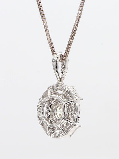 White Diamond Baguettes & Round  Pendant Necklace 0.93 Carat