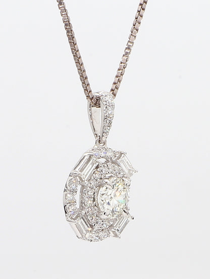 White Diamond Baguettes & Round  Pendant Necklace 0.93 Carat