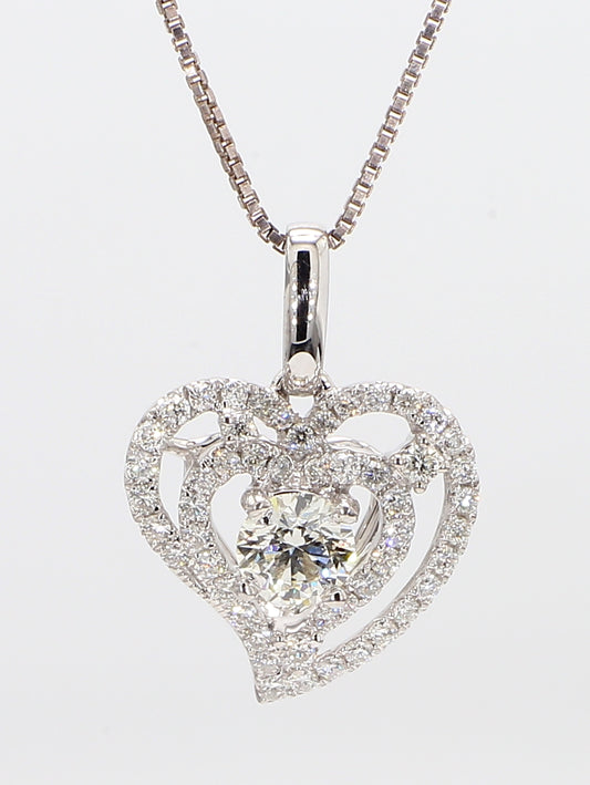 Heart White Diamond Pendant Necklace 1.16 Carat