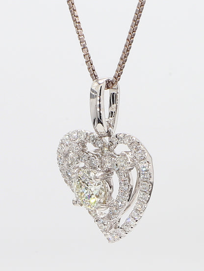 Heart White Diamond Pendant Necklace 1.16 Carat