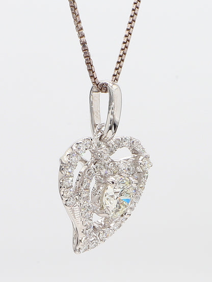 Heart White Diamond Pendant Necklace 1.16 Carat