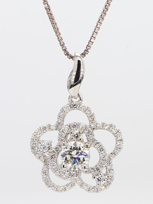 White Diamond Pendant flower Necklace 1.10 Carat