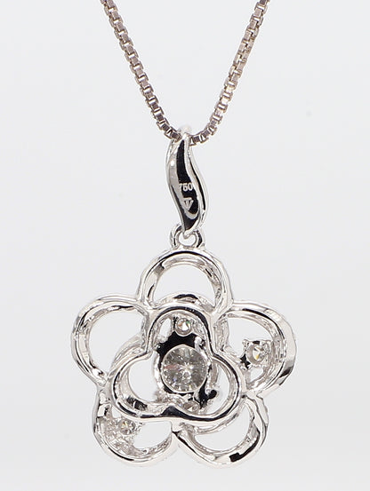 White Diamond Pendant flower Necklace 1.10 Carat