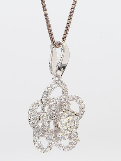 White Diamond Pendant flower Necklace 1.10 Carat