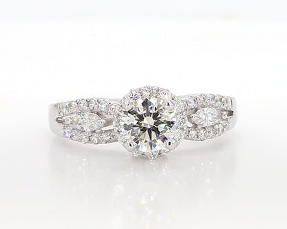 White Diamond Marquise and Round Engagment Ring 1.01 Carat