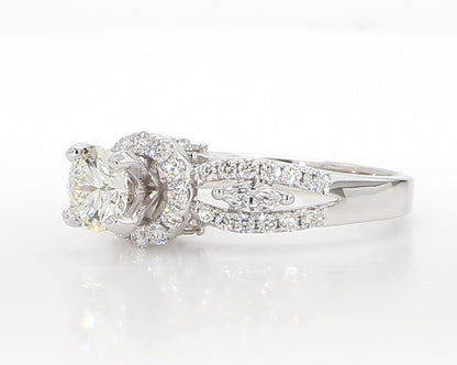 White Diamond Marquise and Round Engagment Ring 1.01 Carat