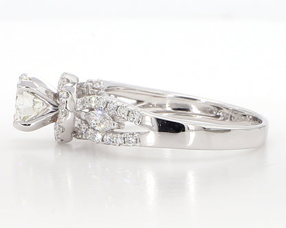 White Diamond Marquise and Round Engagment Ring 1.01 Carat