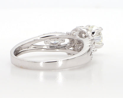 White Diamond Marquise and Round Engagment Ring 1.01 Carat