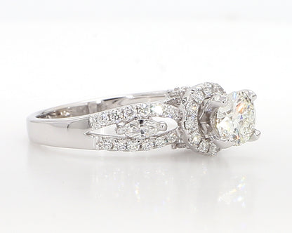 White Diamond Marquise and Round Engagment Ring 1.01 Carat