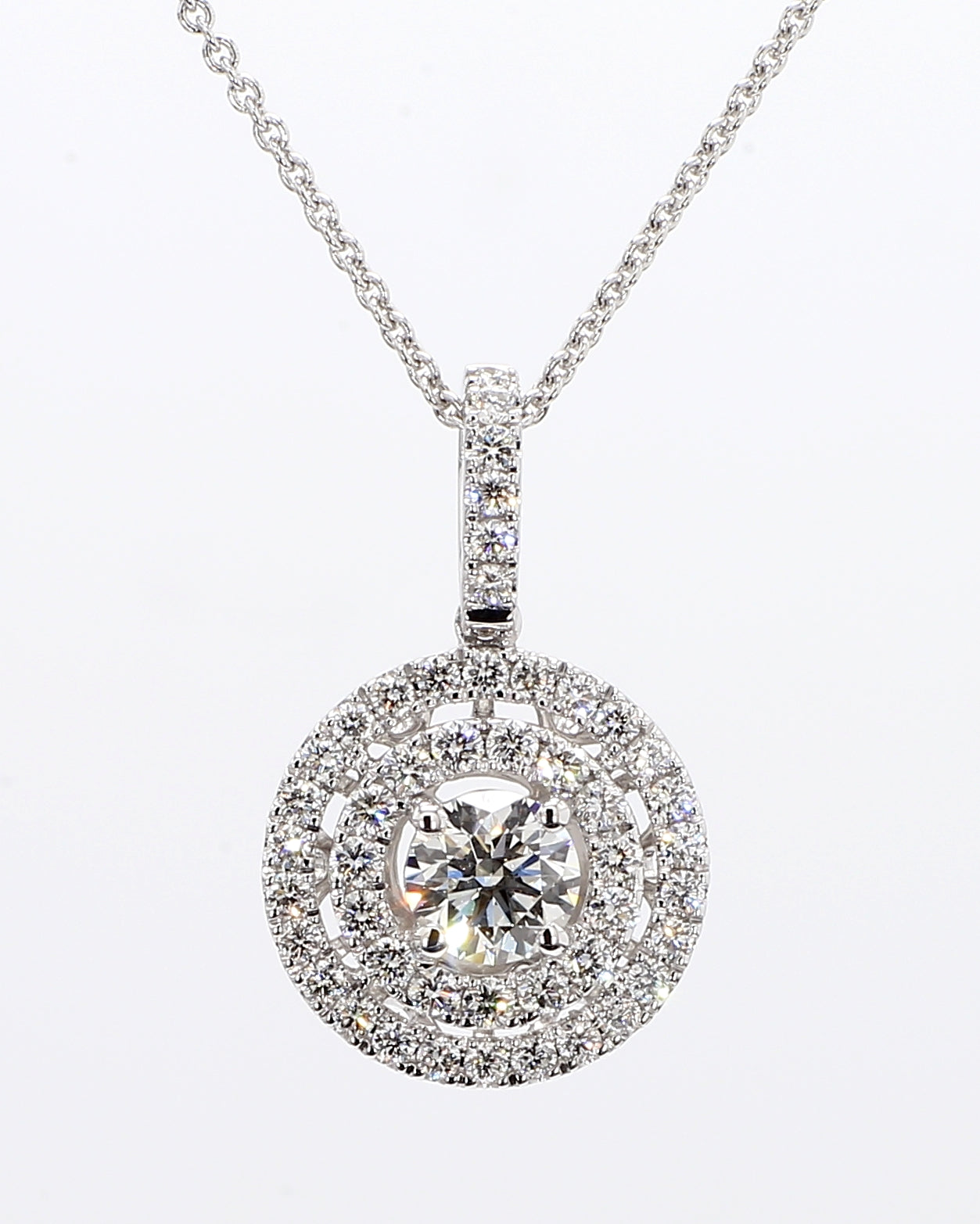 white round diamond  double halo pendant 1.03 carat