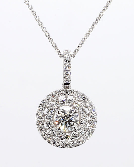 White Round Diamond  double Halo Pendant 1.03 Carat