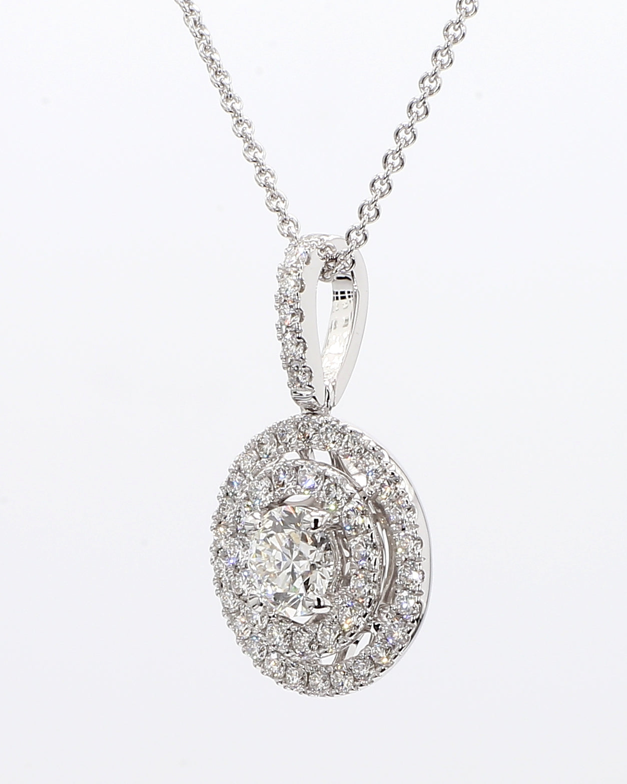 white round diamond  double halo pendant 1.03 carat