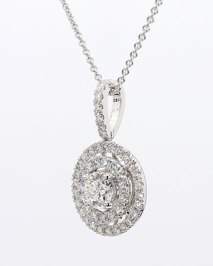 White Round Diamond  double Halo Pendant 1.03 Carat