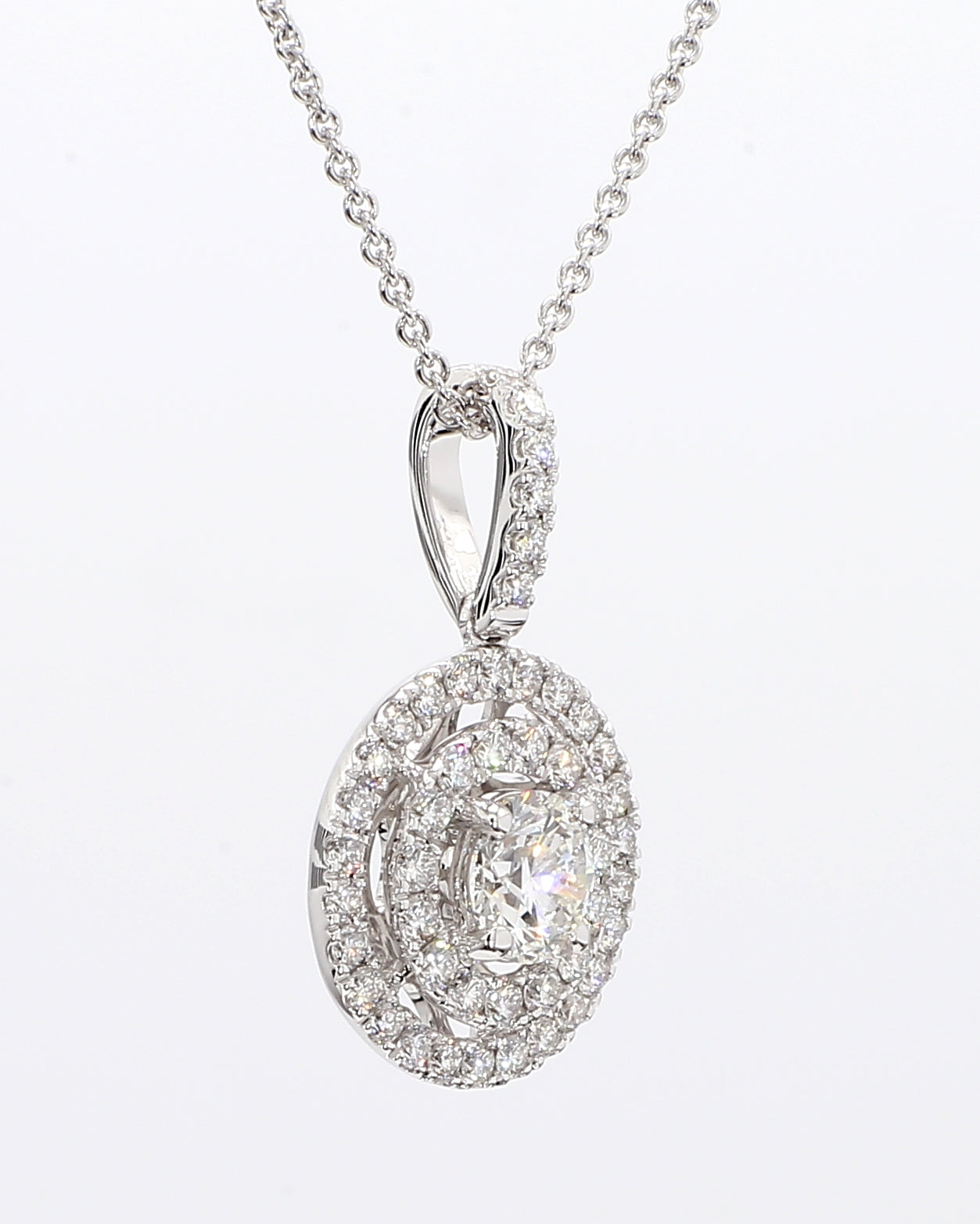 white round diamond  double halo pendant 1.03 carat