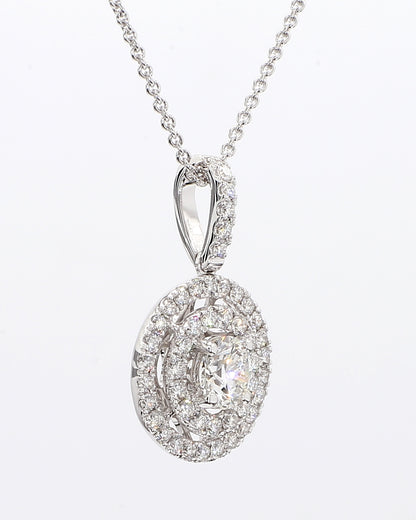 White Round Diamond  double Halo Pendant 1.03 Carat