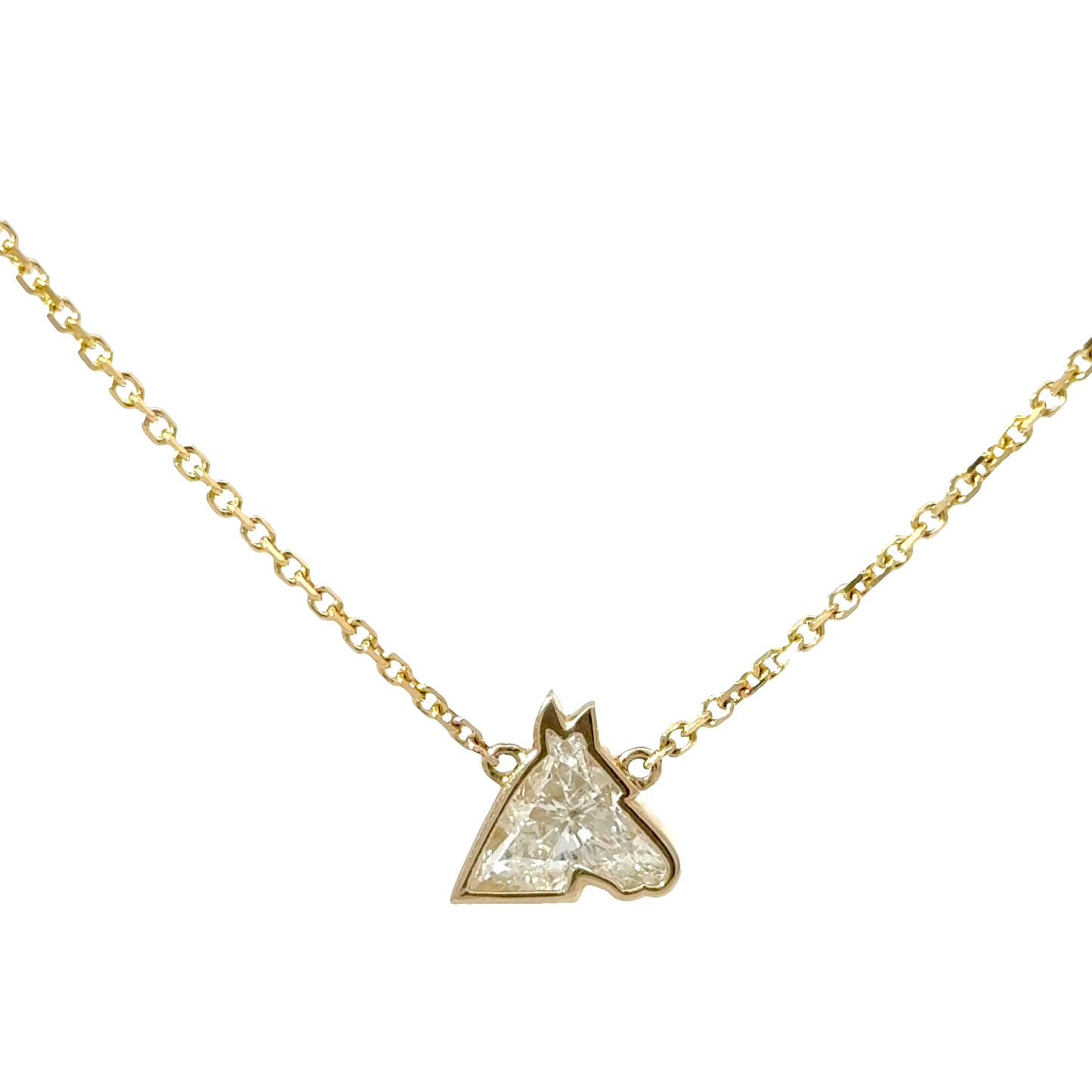 horse cut diamond solitaire necklace in 14k yellow gold 1.18 carat