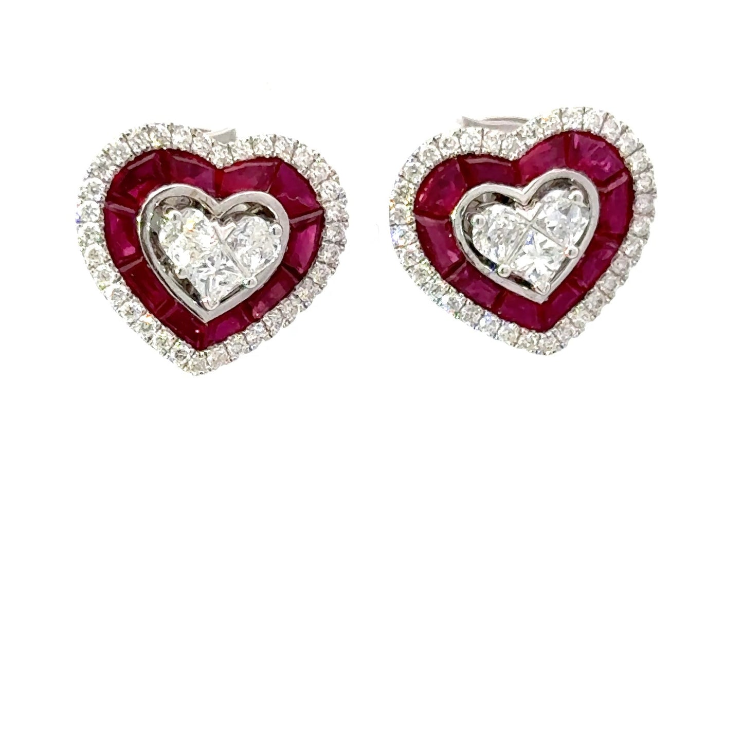 ruby and diamond heart earrings