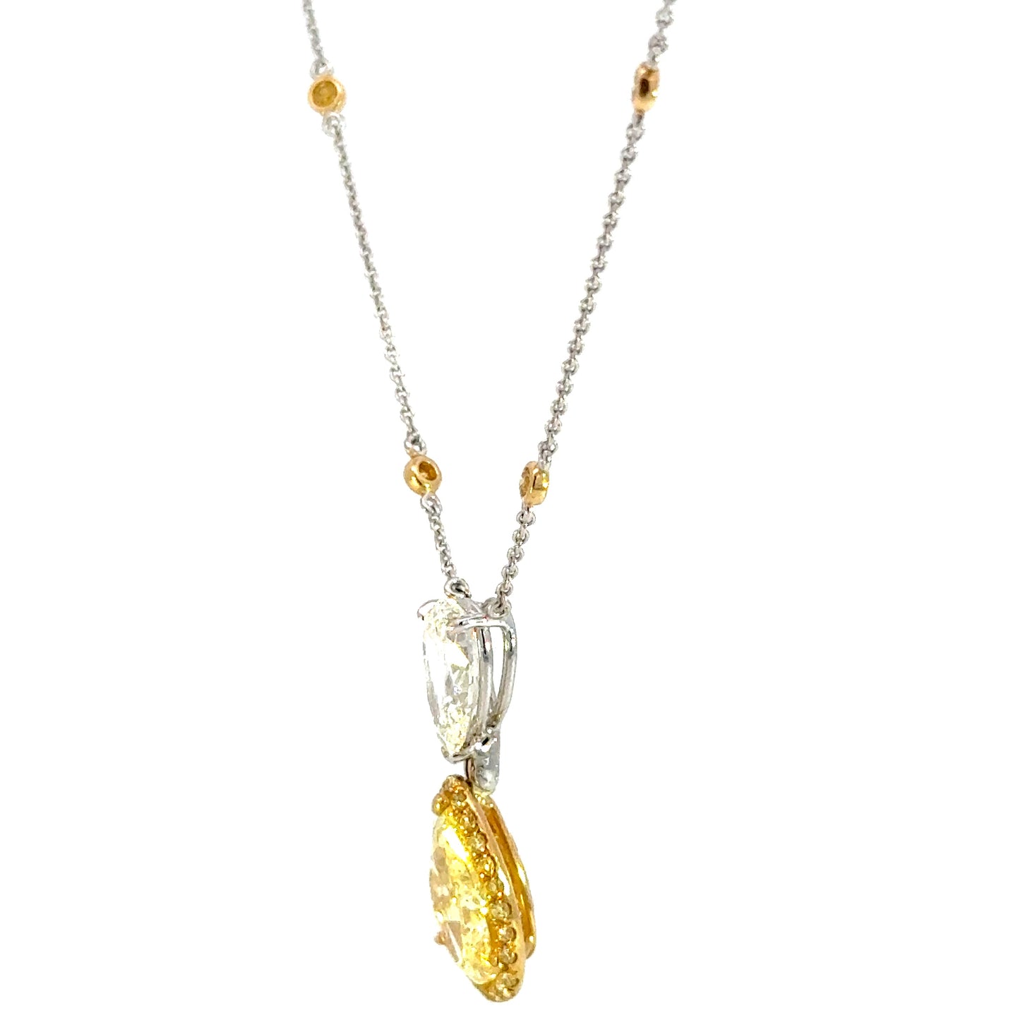 fancy yellow & white pear cut  diamond two stone pendant(5.53 carat)