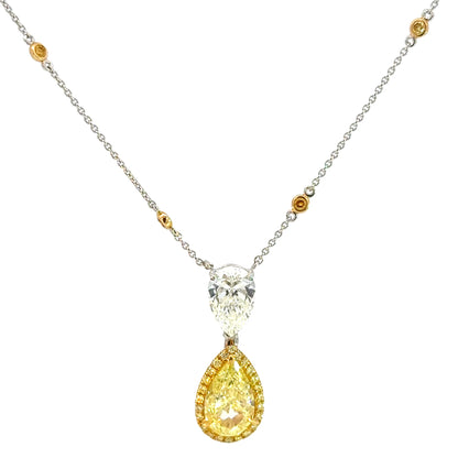 Fancy Yellow & White Pear Cut  Diamond Two Stone Pendant(5.53 carat)