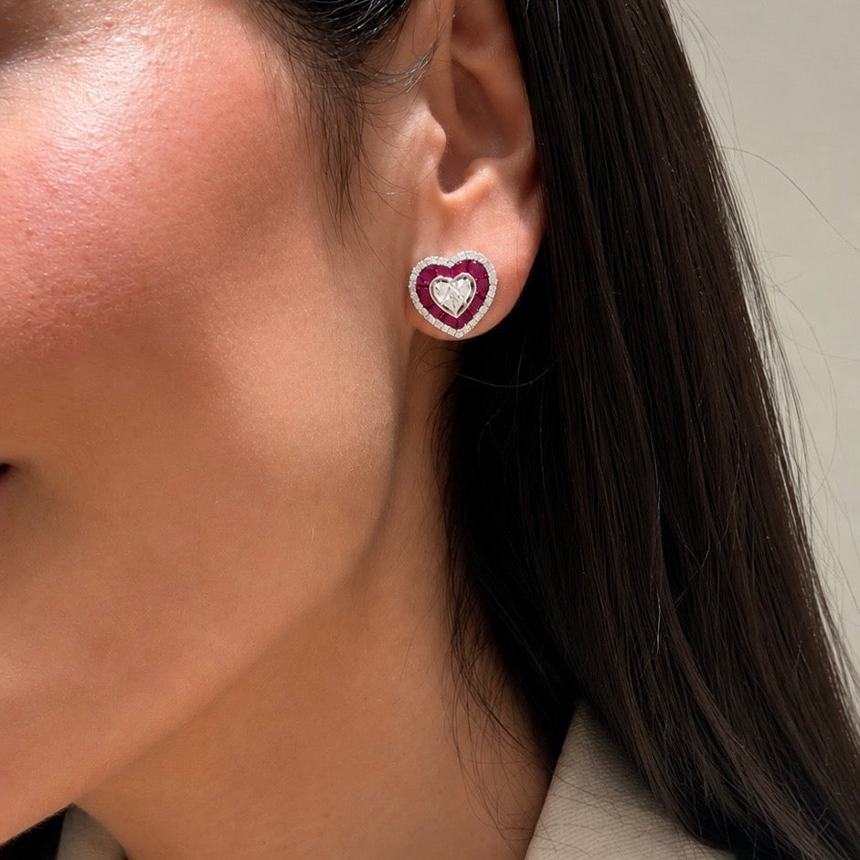 ruby and diamond heart earrings