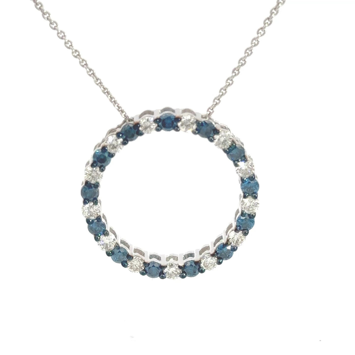 14k gold circle of life pendant blue and white diamonds 1.58 carats