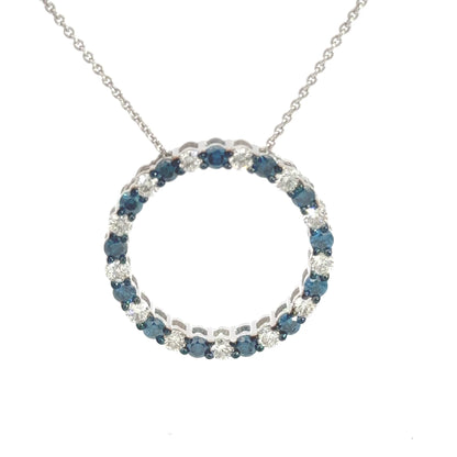 14K GOLD CIRCLE OF LIFE PENDANT BLUE AND WHITE DIAMONDS 1.58 carats