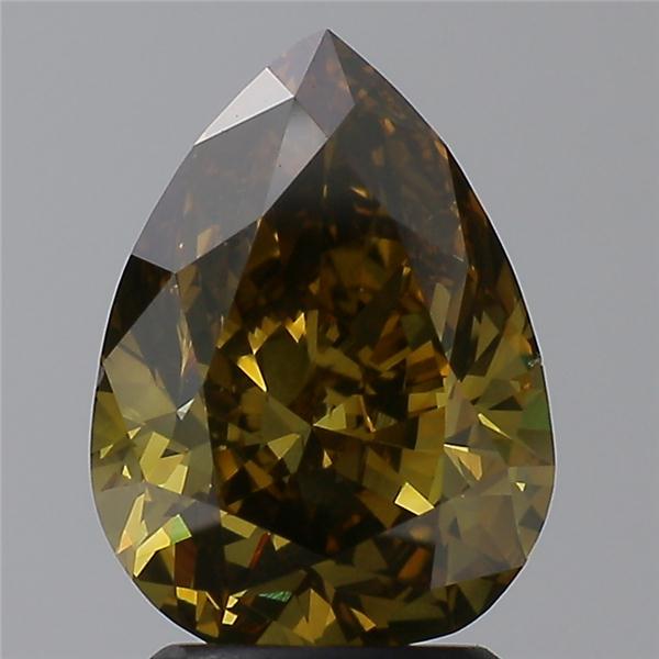 pear shape fancy dark brown-greenish yellow diamond si1 clarity & gia 3.02 carat