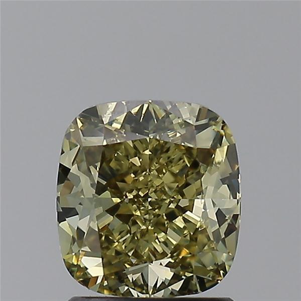 cushion fancy deep brownish greenish yellow diamond  vs2  gia 1.52 carat