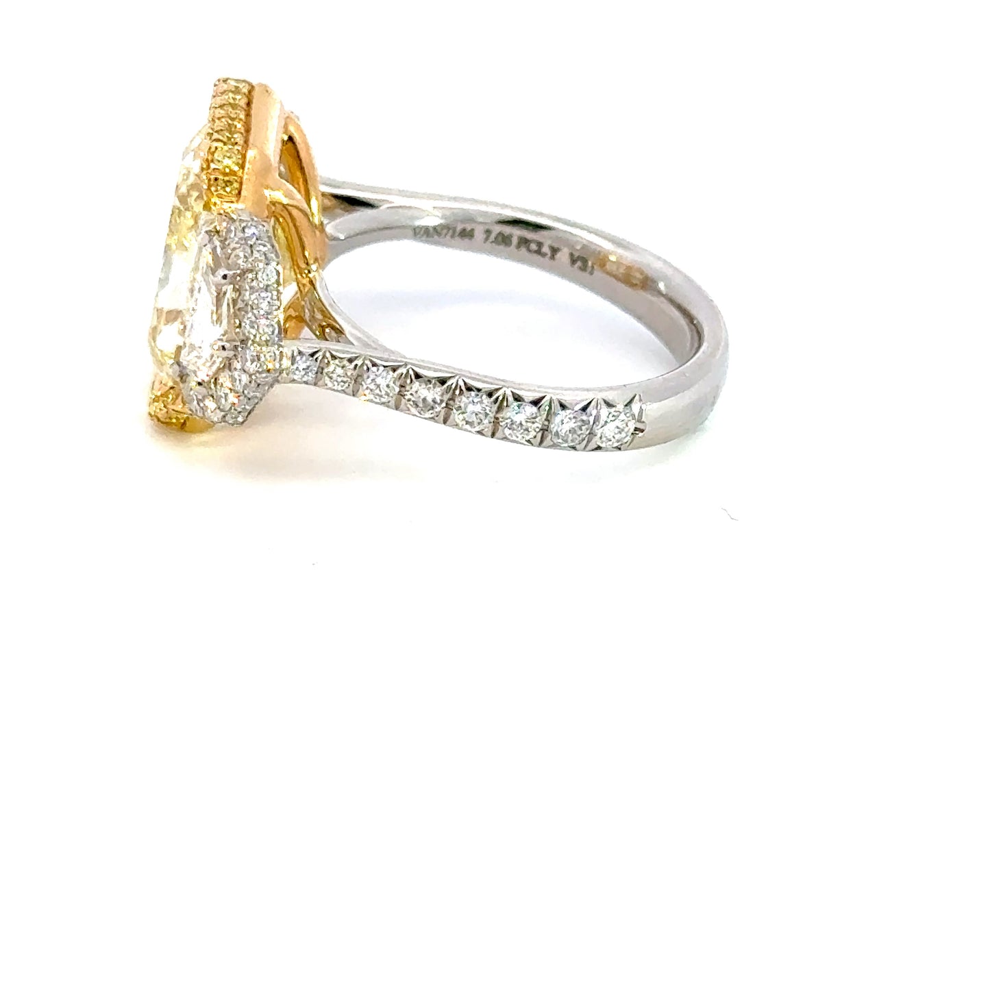 fancy light yellow radiant  diamond ring  7.06 carat