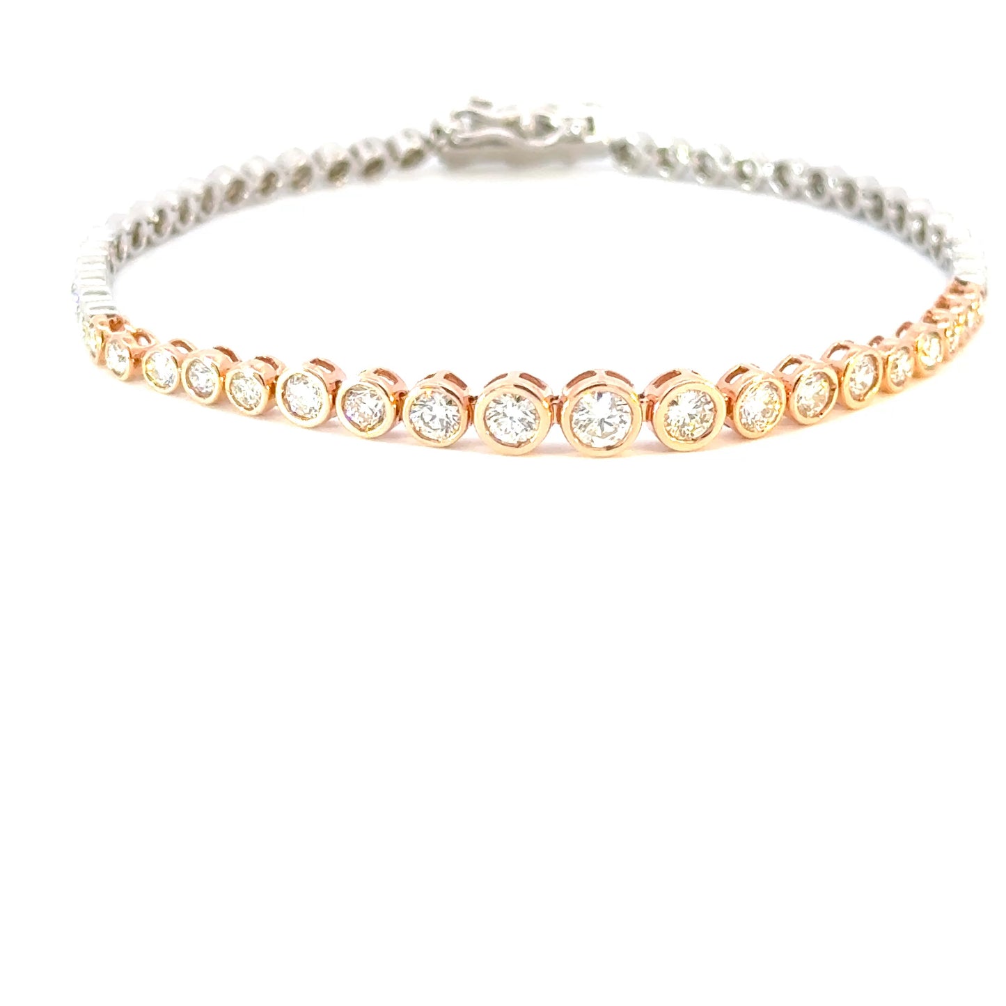 bezel set graduated tennis bracelet white and rose gold (2.70 ct)