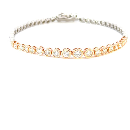 Bezel Set Graduated Tennis Bracelet white and Rose Gold (2.70 Ct)