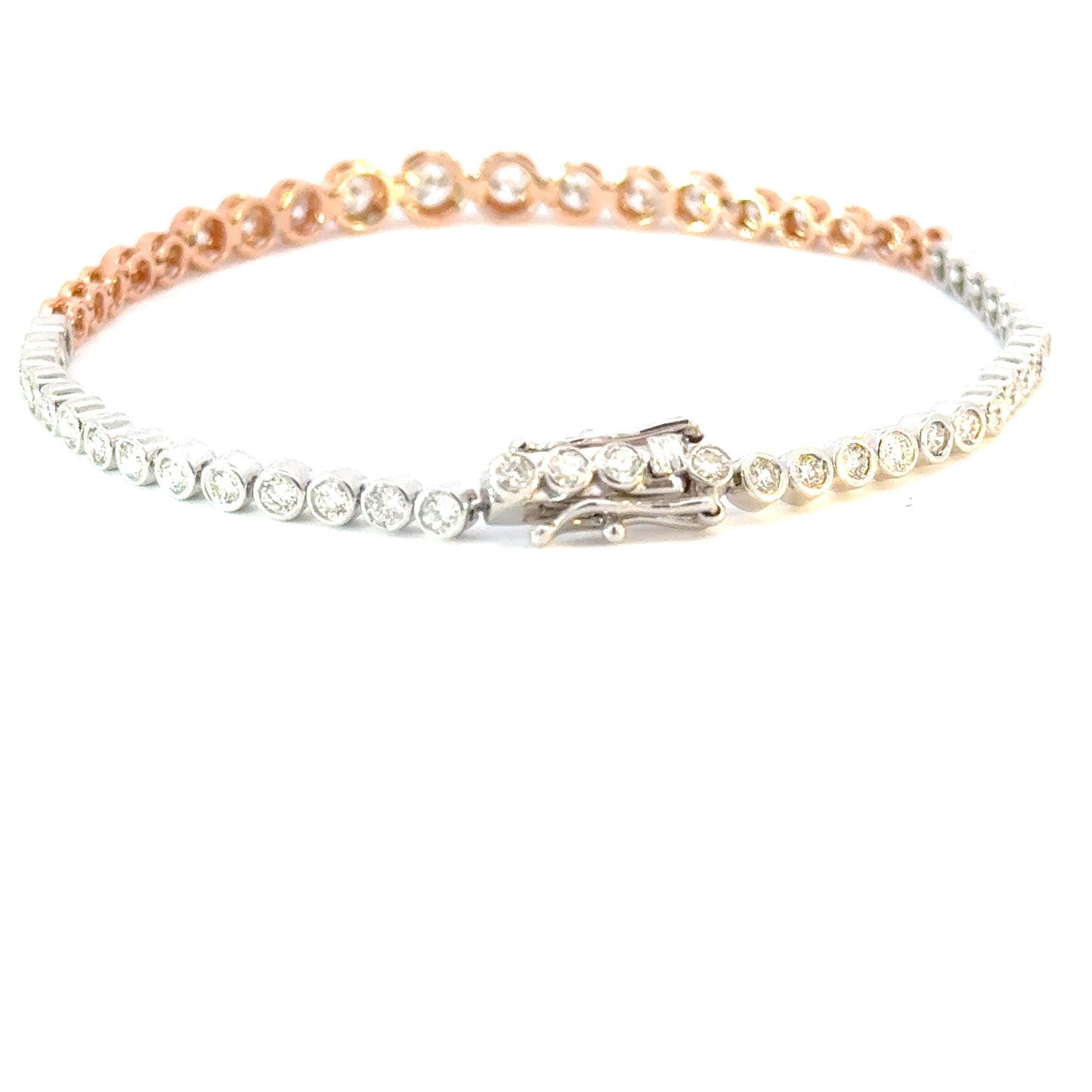 bezel set graduated tennis bracelet white and rose gold (2.70 ct)