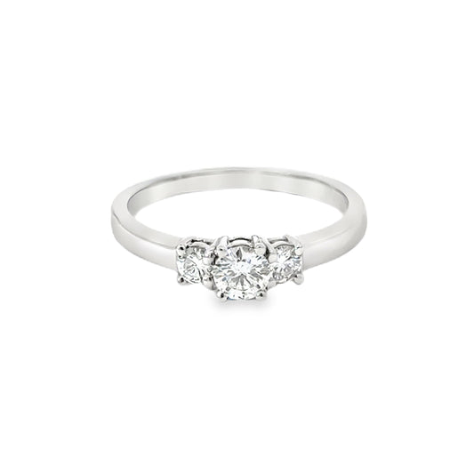 White Round Diamond Three Stone Engagement  Ring  0.50 Carat