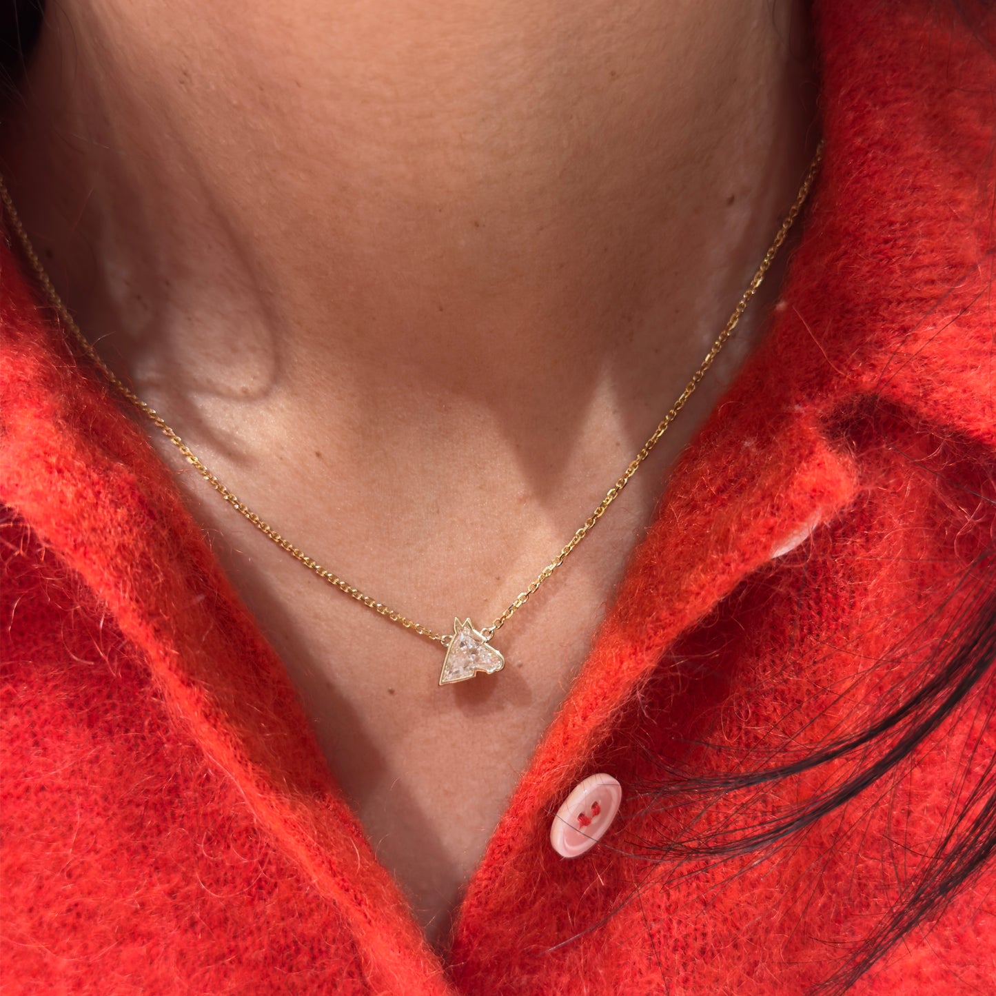 horse cut diamond solitaire necklace in 14k yellow gold 1.18 carat