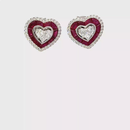 Ruby and Diamond Heart earrings